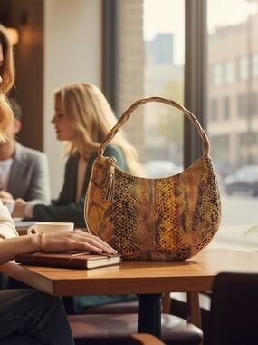 Pinky Snake-Print Crescent Hobo Leather Shoulder Bag
